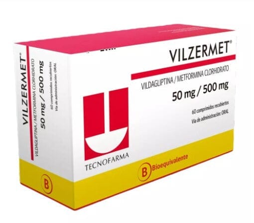 Vilzermet 50/500 mg x 60 comprimidos recubiertos "Ley Cenabast" Farmex-Fonasa-Persistente